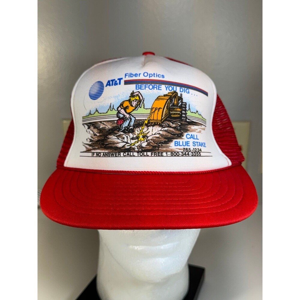 Vintage AT&T Fiber Optics Blue Stake Call Before You Dig Snapback‎ Trucker Hat